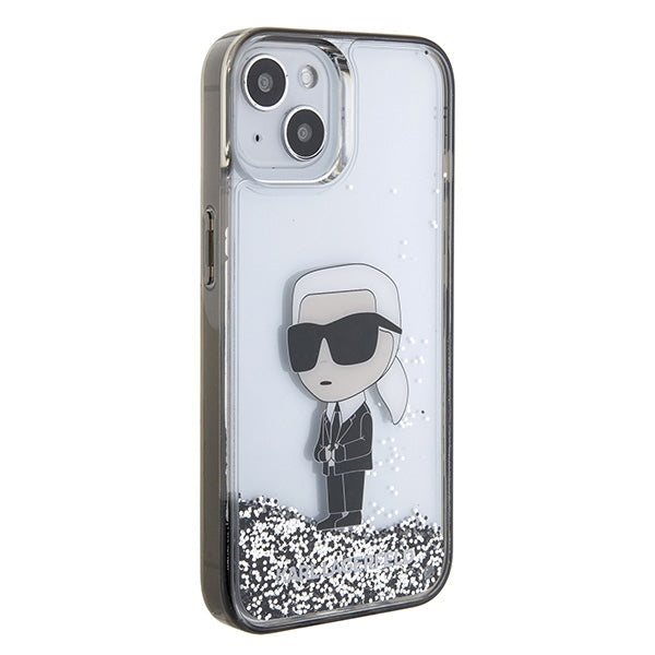 Case for Apple iPhone 15, Karl Lagerfeld, Liquid Glitter Ikonik Karl, Transparent