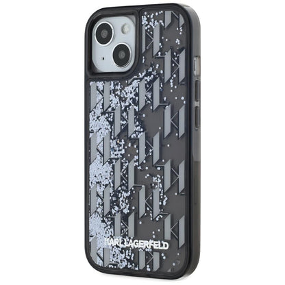 Case for Apple iPhone 15, Karl Lagerfeld, Liquid Glitter Monogram, Black