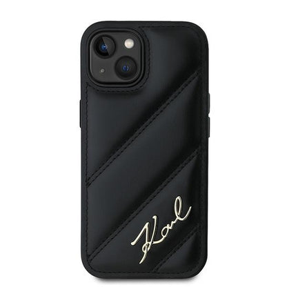 Case for Apple iPhone 15 Plus, Karl Lagerfeld, Diagonal Quilted Script, Black