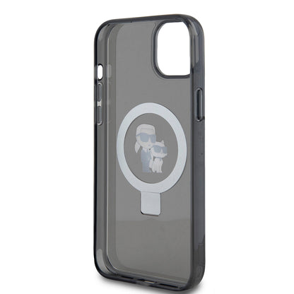 Case for Apple iPhone 15 Plus, Karl Lagerfeld, Ringstand Karl & Choupette, Black