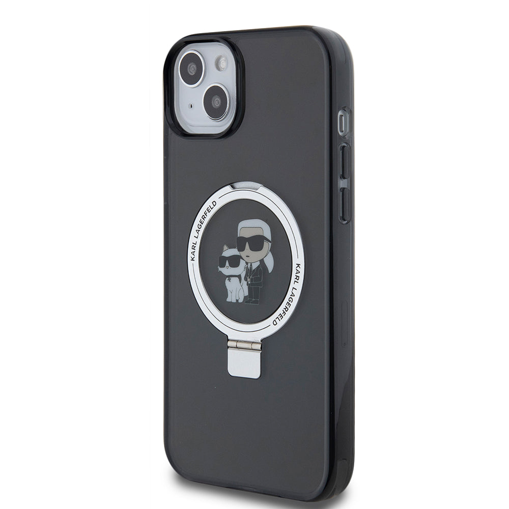 Case for Apple iPhone 15 Plus, Karl Lagerfeld, Ringstand Karl & Choupette, Black