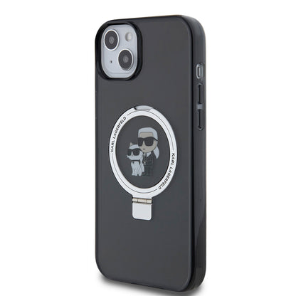 Case for Apple iPhone 15 Plus, Karl Lagerfeld, Ringstand Karl & Choupette, Black