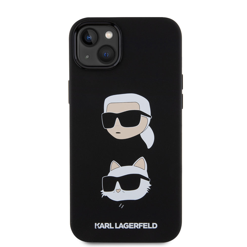 Case for Apple iPhone 15 Plus, Karl Lagerfeld, Silicone Karl & Choupette's Heads, Black