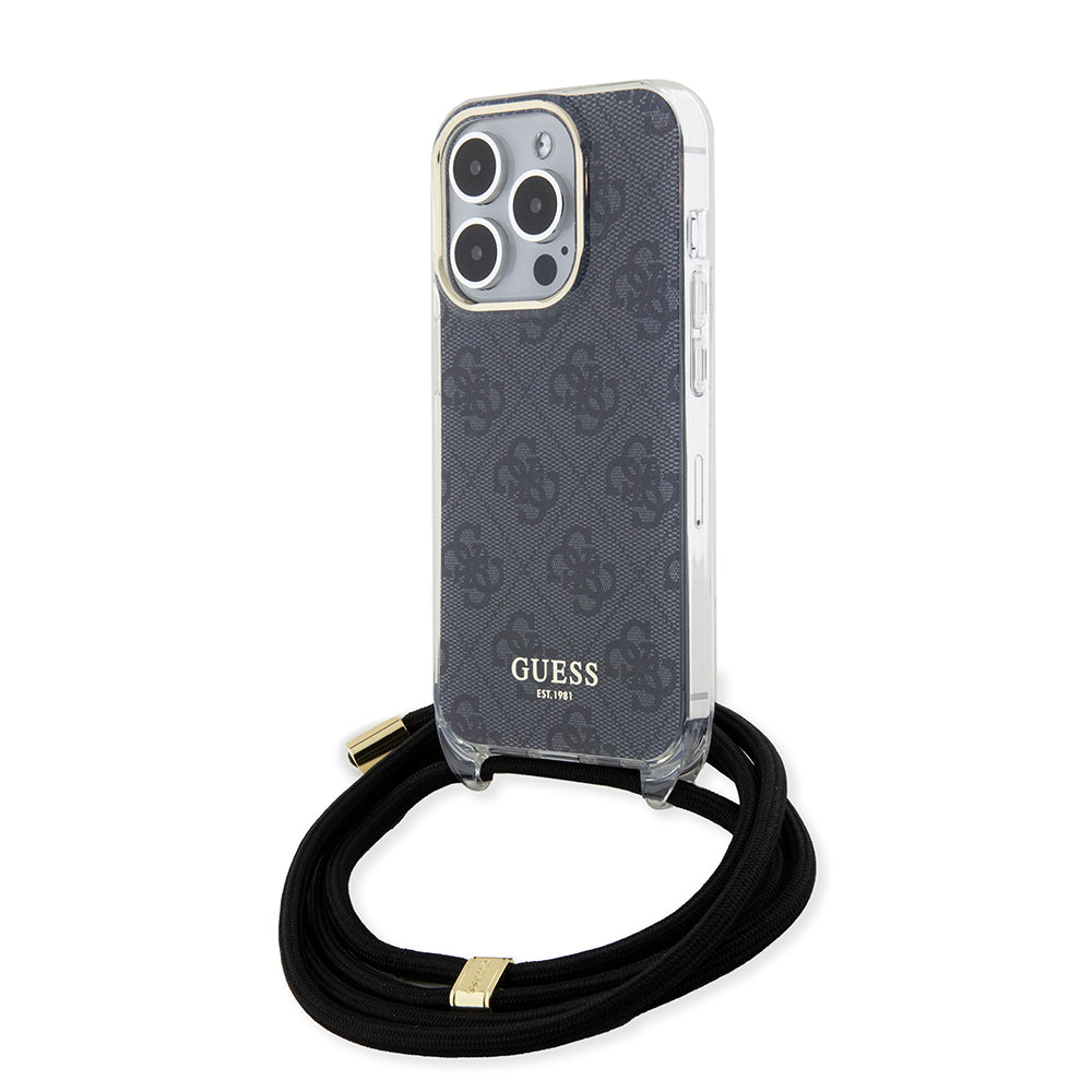 Case for Apple iPhone 15 Pro, Guess, Crossbody Cord 4G Print, Black