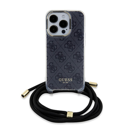 Case for Apple iPhone 15 Pro, Guess, Crossbody Cord 4G Print, Black