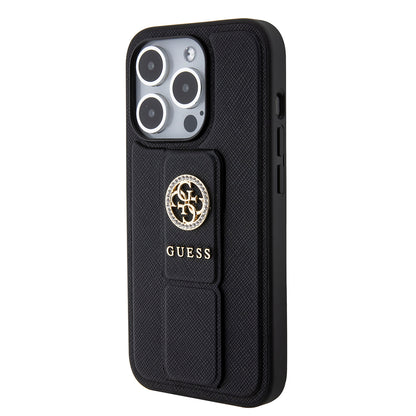 Case for Apple iPhone 15 Pro, Guess, Grip Stand 4G Saffiano Strass, Black
