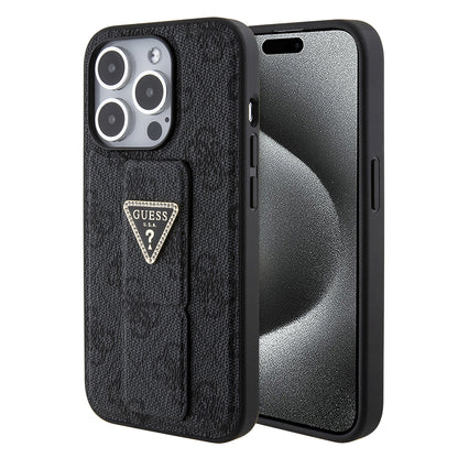 Case for Apple iPhone 15 Pro, Guess, Grip Stand 4G Triangle Strass, Black