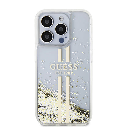 Case for Apple iPhone 15 Pro, Guess, Liquid Glitter Gold Stripes, Transparent
