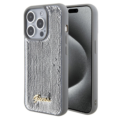 Case for Apple iPhone 15 Pro, Guess, Sequin Script Metal, Silver