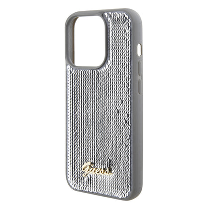 Case for Apple iPhone 15 Pro, Guess, Sequin Script Metal, Silver