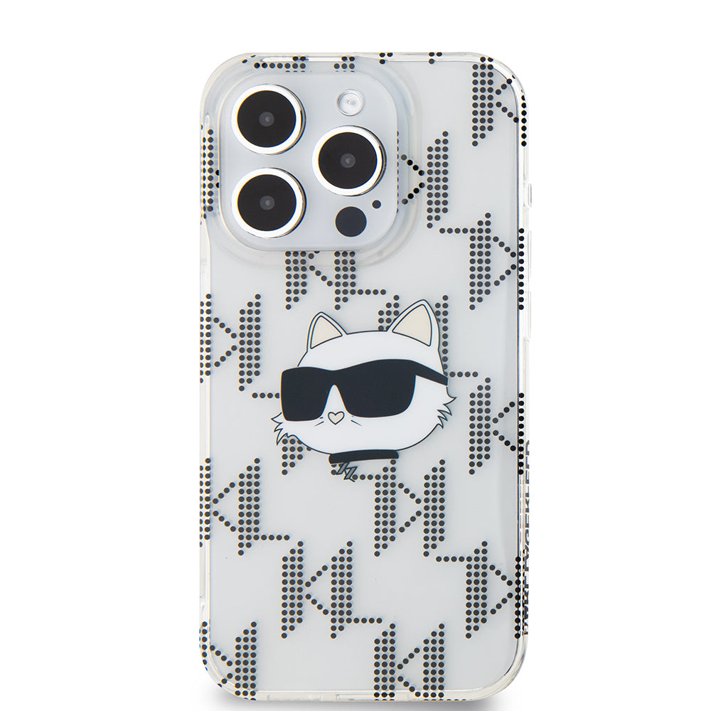 Case for Apple iPhone 15 Pro, Karl Lagerfeld, IML Electroplated Choupette Head, Transparent