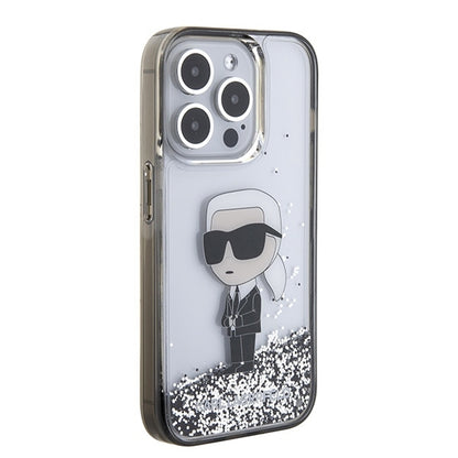 Case for Apple iPhone 15 Pro, Karl Lagerfeld, Liquid Glitter Ikonik Karl, Transparent