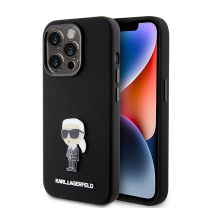 Case for Apple iPhone 15 Pro, Karl Lagerfeld, Silicone Metal Ikonik, Black
