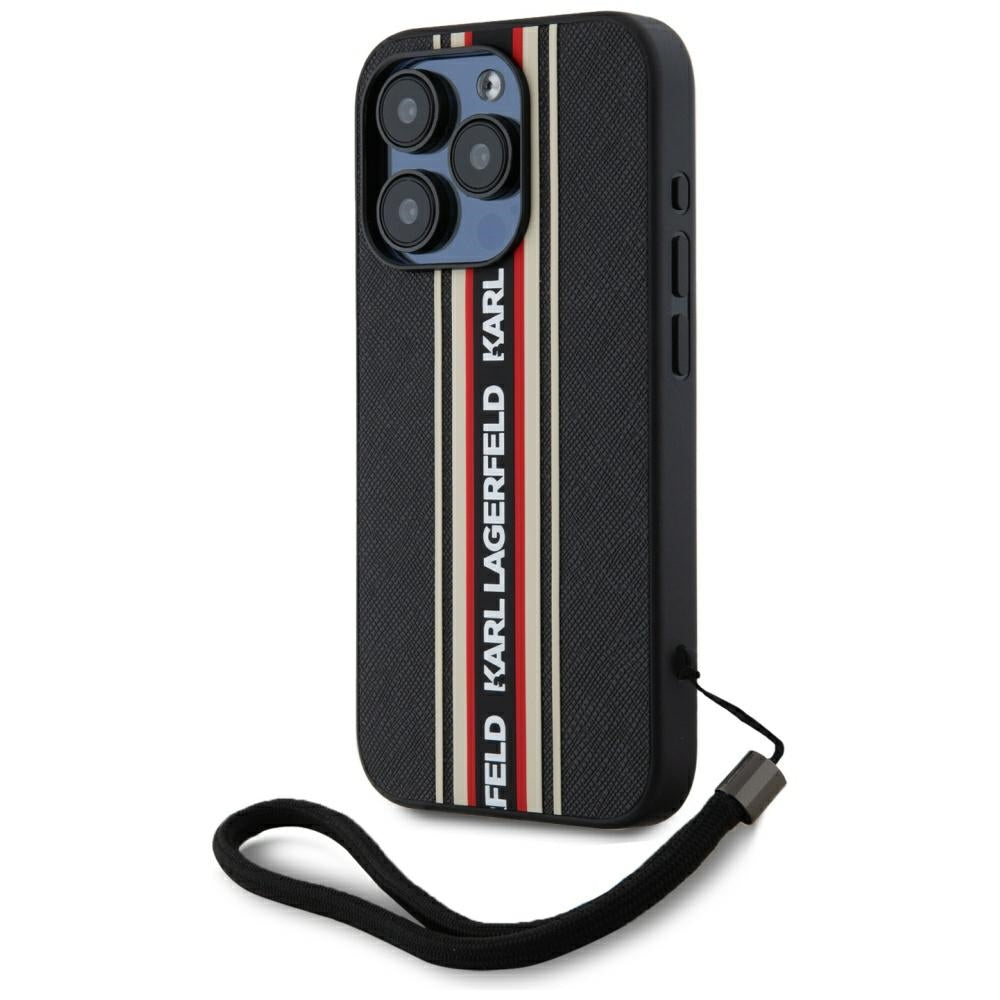 Case for Apple iPhone 15 Pro, Karl Lagerfeld, Saffiano Athleisure Stripes with Strap, Rosie