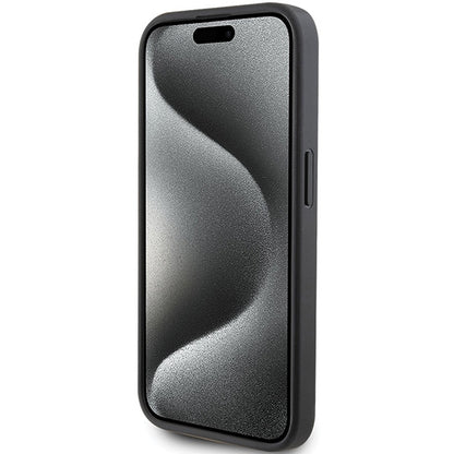 Case for Apple iPhone 15 Pro, Karl Lagerfeld, Saffiano Card Slot Metal Karl & Choupette, Black