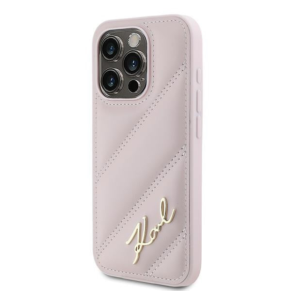 Case for Apple iPhone 15 Pro Max, Karl Lagerfeld, Diagonal Quilted Script, Pink