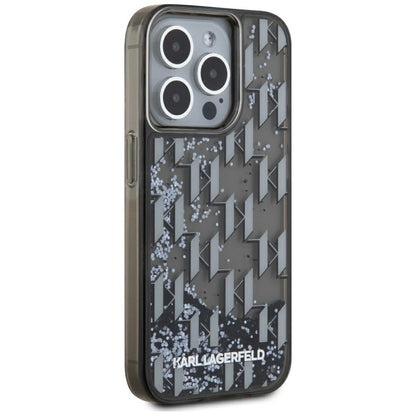 Case for Apple iPhone 15 Pro Max, Karl Lagerfeld, Liquid Glitter Monogram, Black