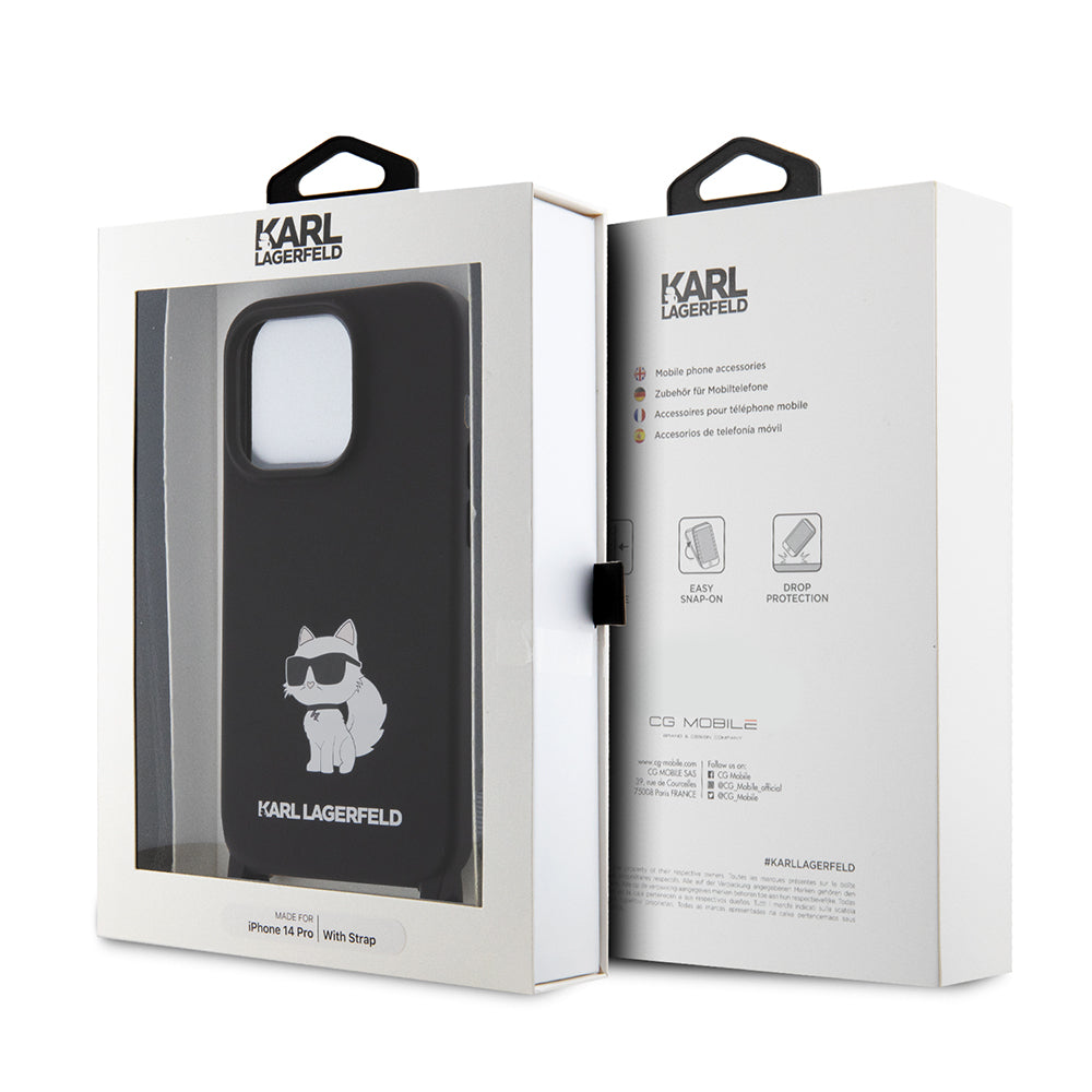 Case for Apple iPhone 15 Pro Max, Karl Lagerfeld, Silicone Crossbody Ikonik Karl, Black