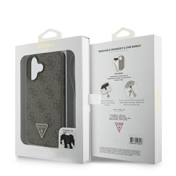 Case for Apple iPhone 16, Guess, Crossbody 4G Triangle Strass, Brown