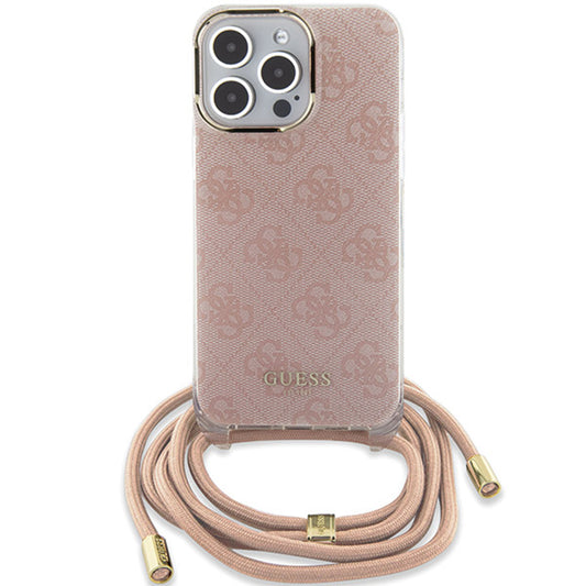 Case for Apple iPhone 16, Guess, Crossbody Cord 4G Print, Pink