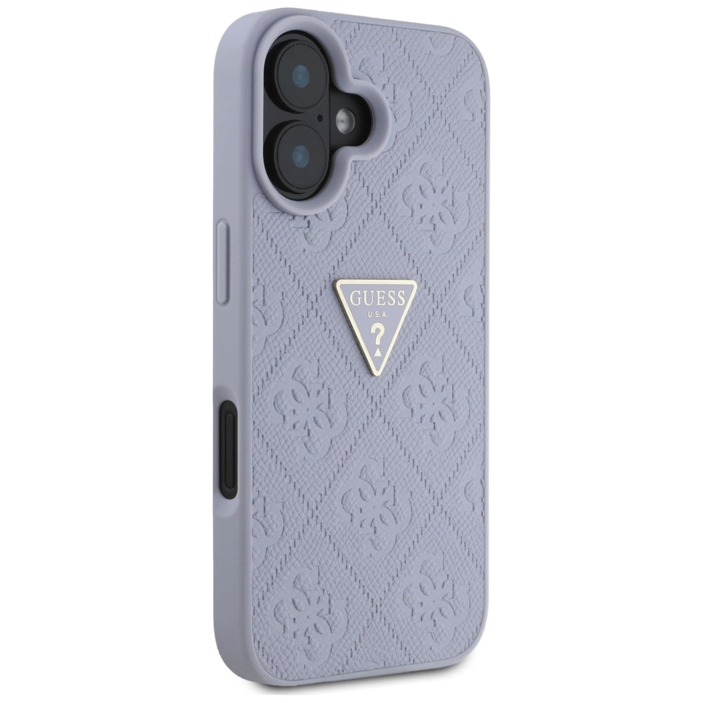 Case for Apple iPhone 16, Guess, Hot Stamp 4G Pattern Triangle Logo, Light Purple