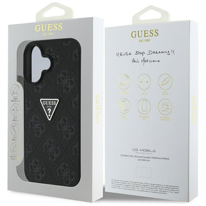 Case for Apple iPhone 16, Guess, Hot Stamp 4G Pattern Triangle Logo, Black