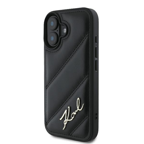 Case for Apple iPhone 16 Plus, Karl Lagerfeld, Diagonal Quilted Script, Black