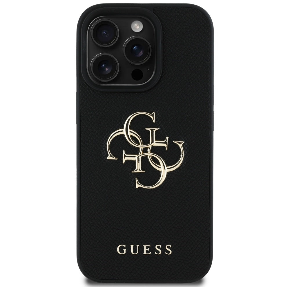 Case for Apple iPhone 16 Pro, Guess, Grained Big 4G Logo Small Classic Logo, Black
