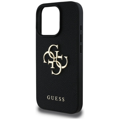 Case for Apple iPhone 16 Pro, Guess, Grained Big 4G Logo Small Classic Logo, Black