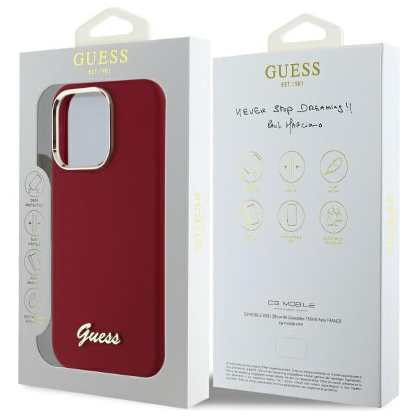 Case for Apple iPhone 16 Pro, Guess, Script Metal Logo, Pink