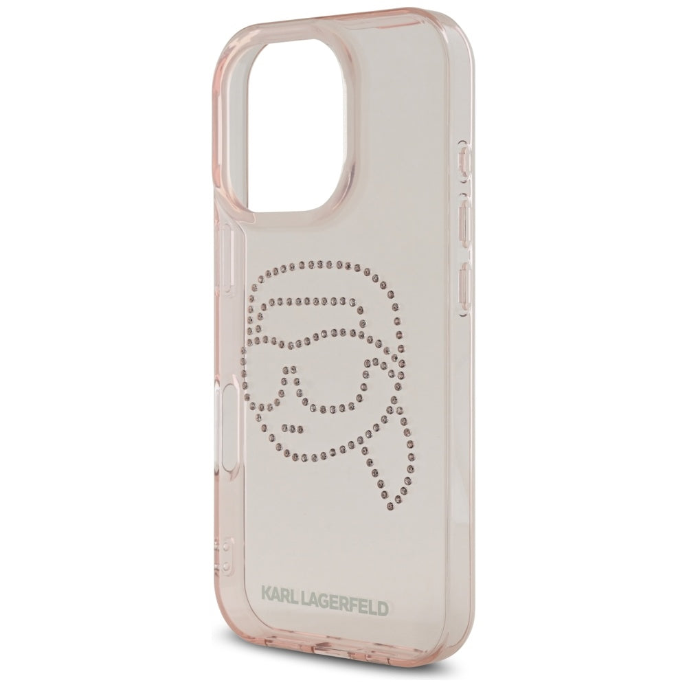 Case for Apple iPhone 16 Pro, Karl Lagerfeld, IML Rhinestones Karl's Head, Pink