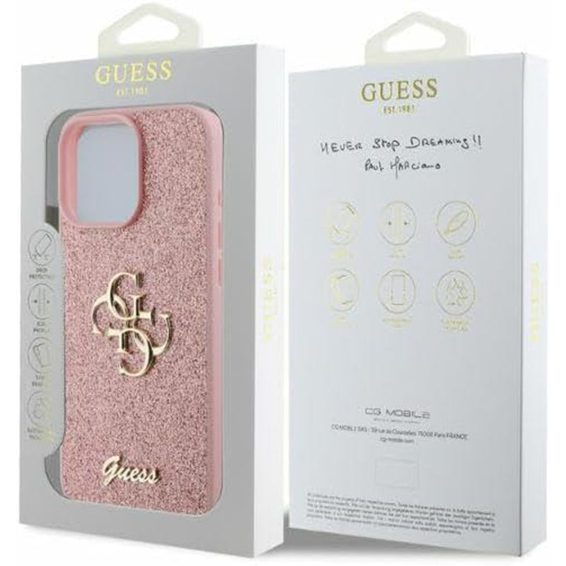 Case for Apple iPhone 16 Pro Max, Guess, Fixed Glitter Big 4G, Pink