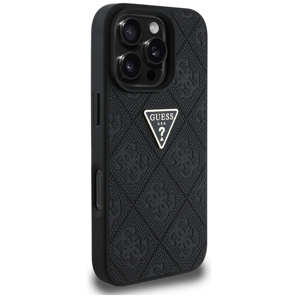 Case for Apple iPhone 16 Pro Max, Guess, Hot Stamp 4G Pattern Triangle Logo, Black