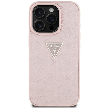 Case for Apple iPhone 16 Pro Max, Guess, Hot Stamp 4G Pattern Triangle Logo, Pink