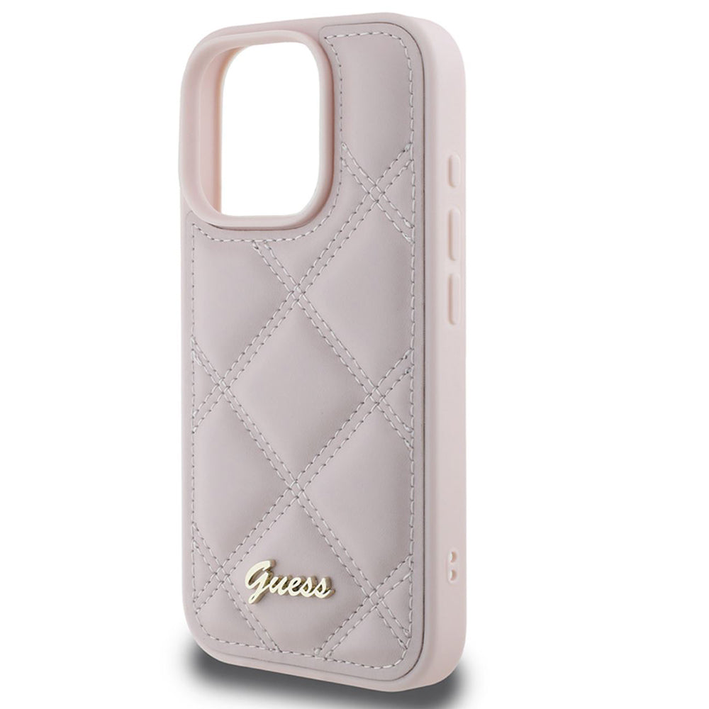 Case for Apple iPhone 16 Pro Max, Guess, Quilted Metal Logo, Pink
