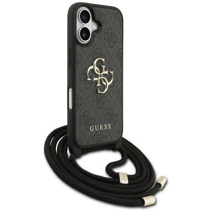 Case for Apple iPhone 17, Guess, 4G CBDY Big Logo with Cord Strap, Black