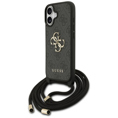 Case for Apple iPhone 17, Guess, 4G CBDY Big Logo with Cord Strap, Black