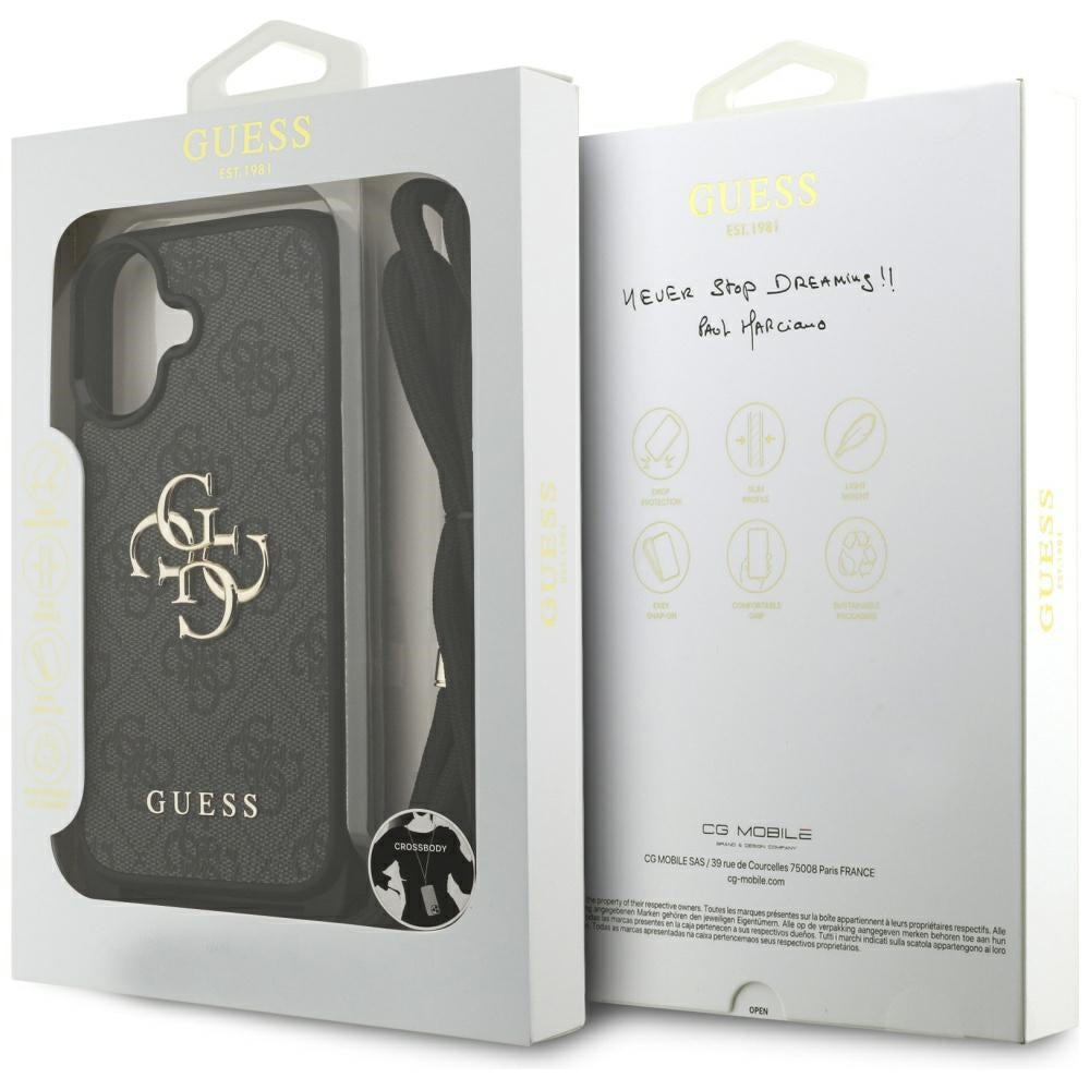 Case for Apple iPhone 17, Guess, 4G CBDY Big Logo with Cord Strap, Black