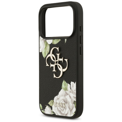Case for Apple iPhone 17 Pro, Guess, 4G Grained Roses Big Logo, Black