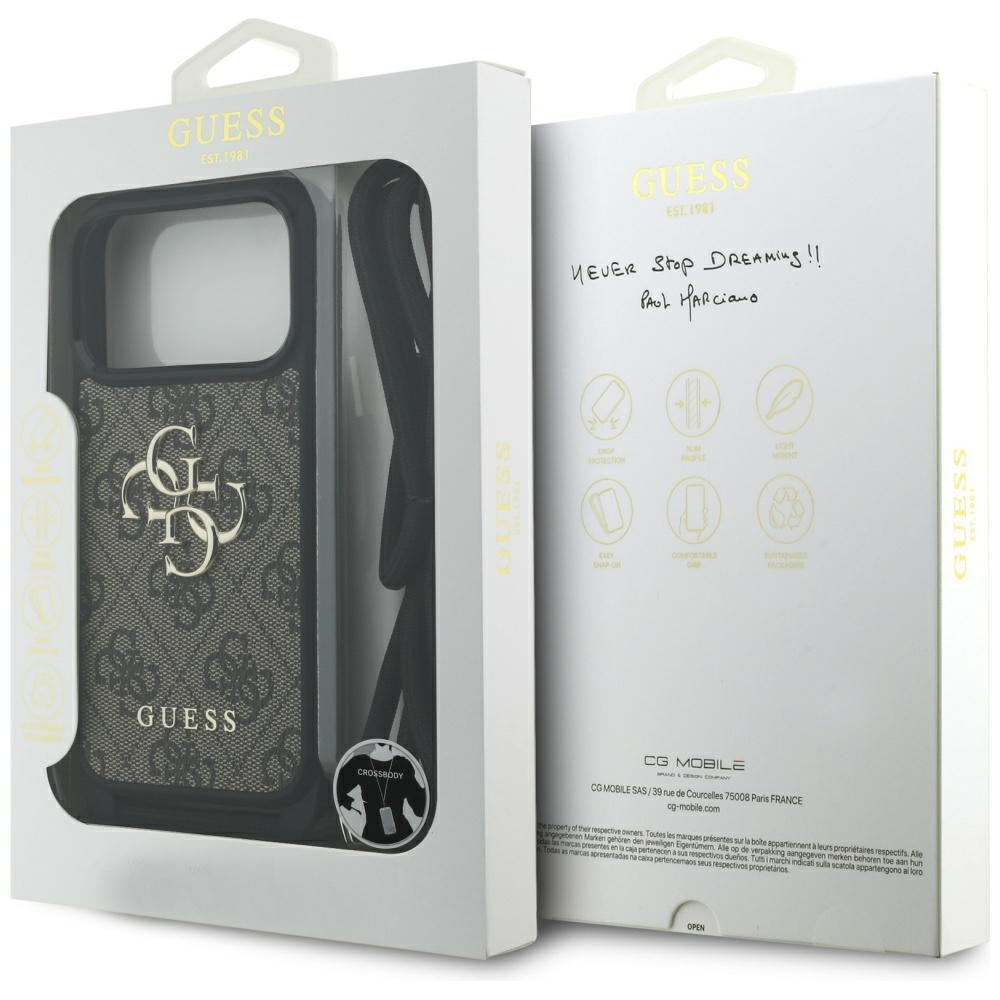 Case for Apple iPhone 17 Pro, Guess, Crossbody Cord 4G Big Log, Brown