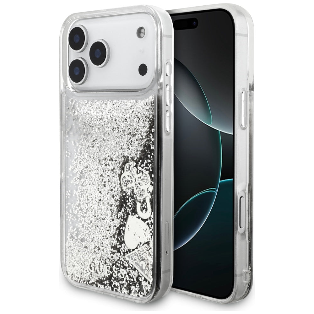 Case for Apple iPhone 17 Pro, Guess, Liquid Glitter Charms, Silver