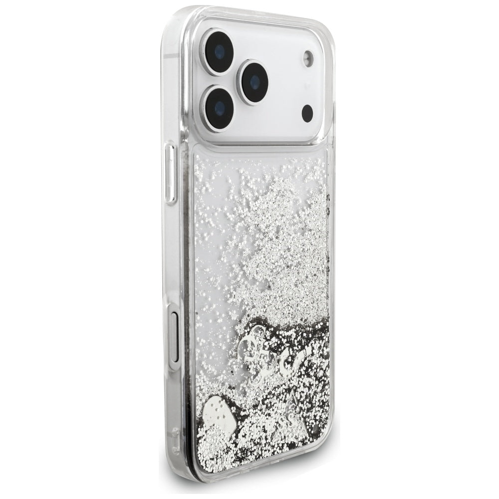Case for Apple iPhone 17 Pro, Guess, Liquid Glitter Charms, Silver