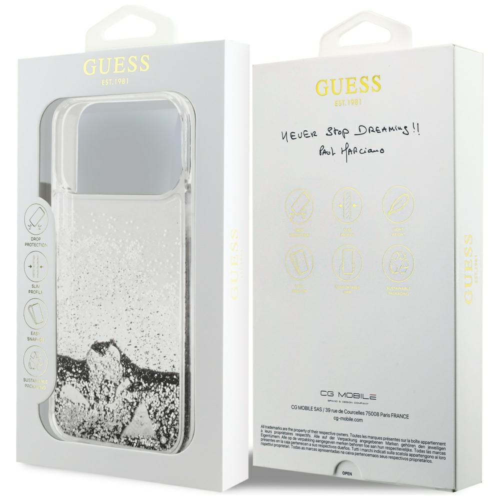 Case for Apple iPhone 17 Pro, Guess, Liquid Glitter Charms, Silver