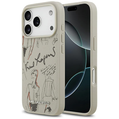 Case for Apple iPhone 17 Pro, Karl Lagerfeld, Grained Pattern Logo, Grey