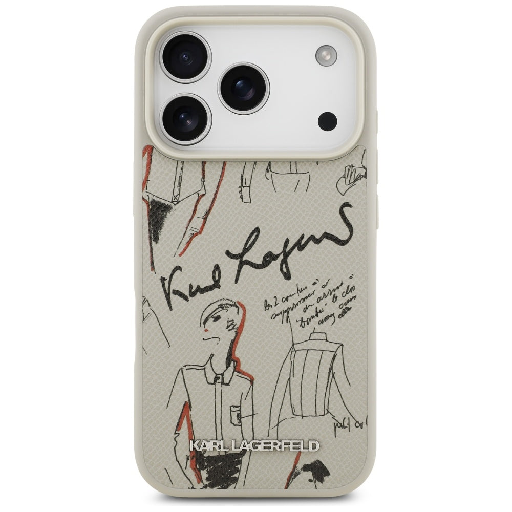 Case for Apple iPhone 17 Pro, Karl Lagerfeld, Grained Pattern Logo, Grey