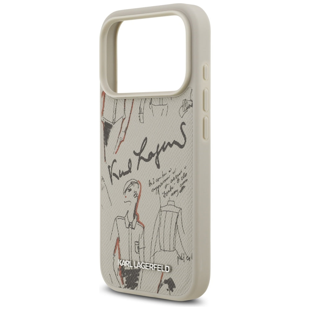 Case for Apple iPhone 17 Pro, Karl Lagerfeld, Grained Pattern Logo, Grey