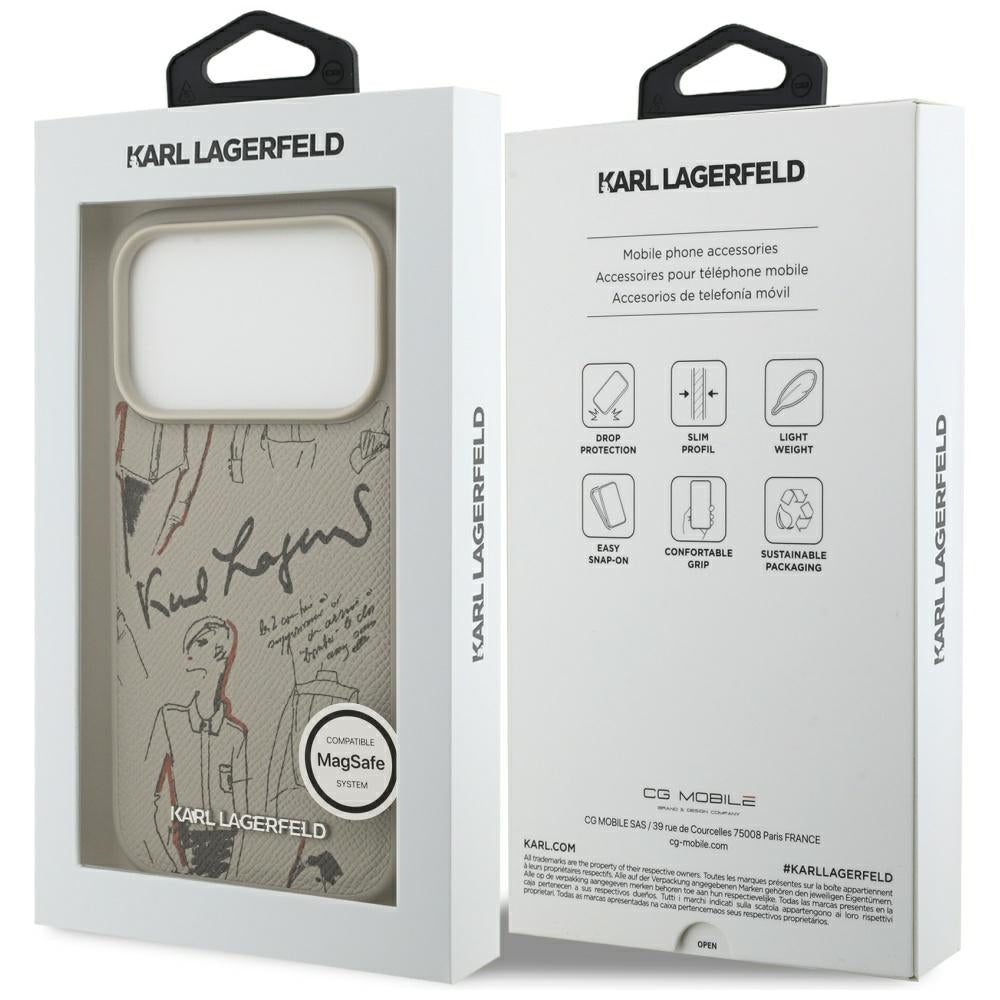 Case for Apple iPhone 17 Pro, Karl Lagerfeld, Grained Pattern Logo, Grey