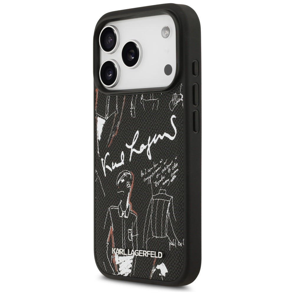 Case for Apple iPhone 17 Pro, Karl Lagerfeld, Grained Pattern Logo, Black
