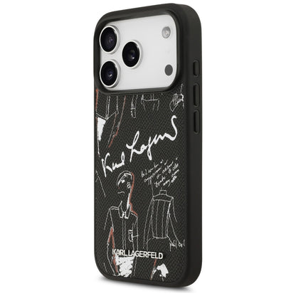 Case for Apple iPhone 17 Pro, Karl Lagerfeld, Grained Pattern Logo, Black
