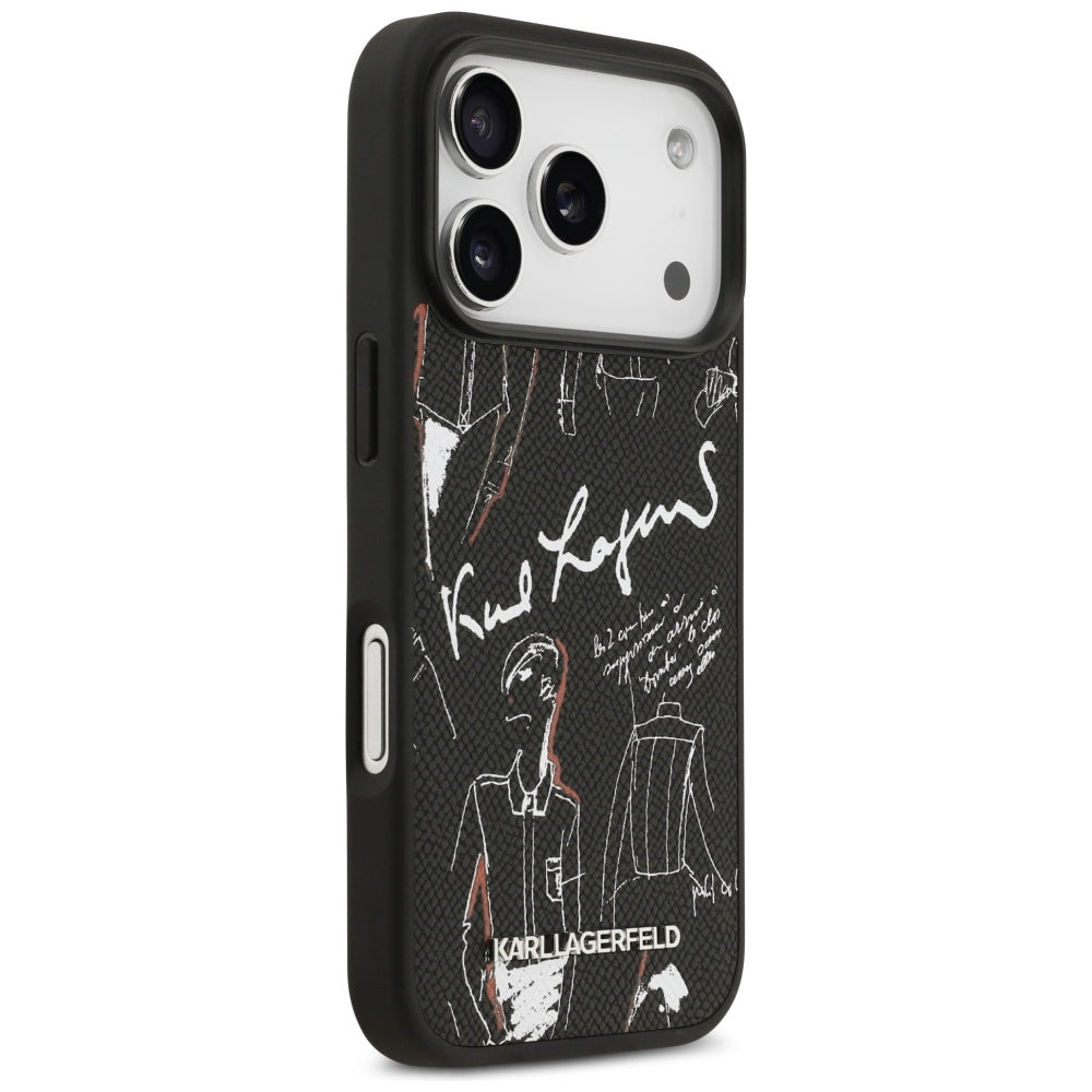Case for Apple iPhone 17 Pro, Karl Lagerfeld, Grained Pattern Logo, Black